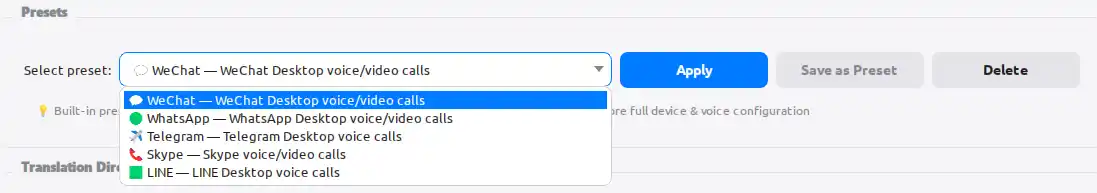 RealTTS preset configuration interface